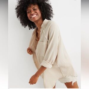 NWOT aerie Gauzy Cover Up Long Sleeve Oversized Lightweight Button Up Top